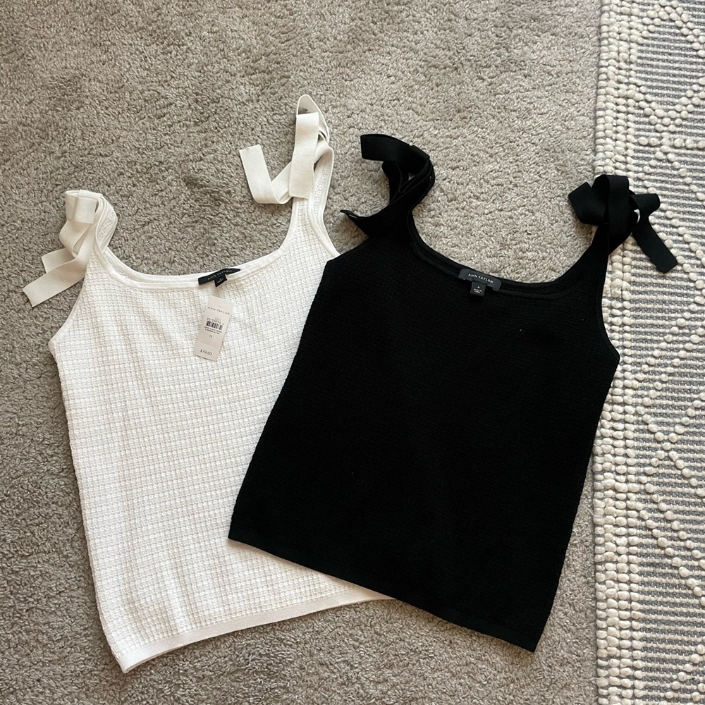 Ann Taylor Ribbed Tie Front Camisoles in Black and White
